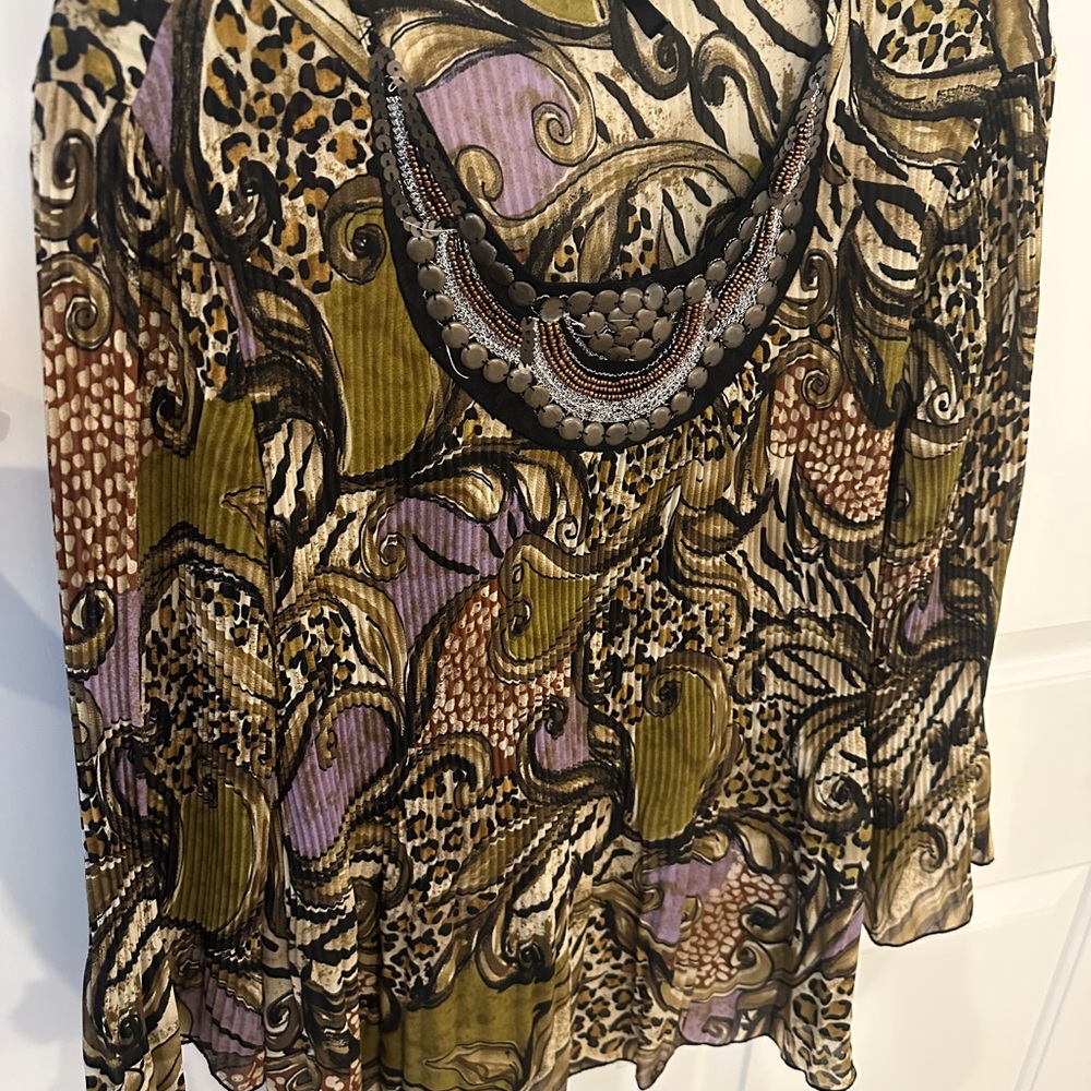 Bohemian Patterned Lg Top with Beaded Neckline